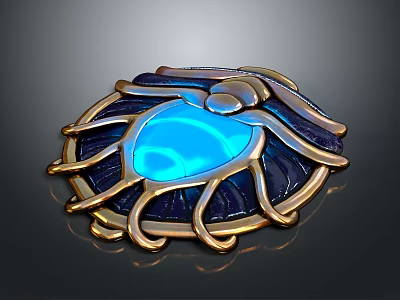 Ornate Golden And Deep Blue Weapon With Blue Glowing Core And Claw Like Design 3d model