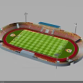 Modern Stadium Design with Green Football Field Red Running Track and Spectator Seats