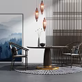 New Chinese Style Table and Chair Combination Dining Table and Chair 3d model