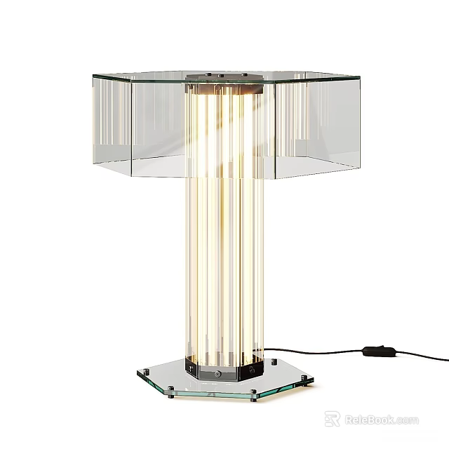 Modern Transparent Glass Table Lamp With Vertical Light Tubes And Square Base 3d model
