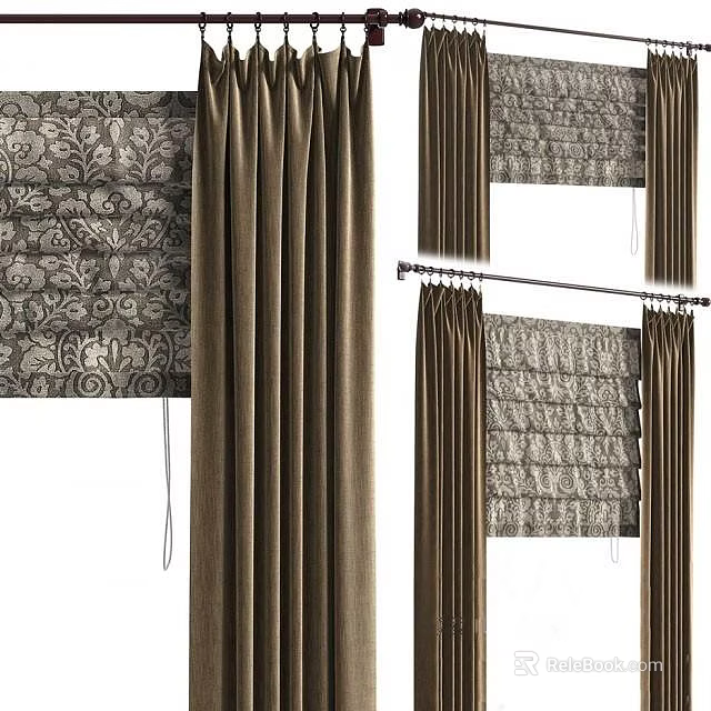 Stylish Curtains With Intricate Patterns And Solid Colors For Home Window Decoration 3d model 