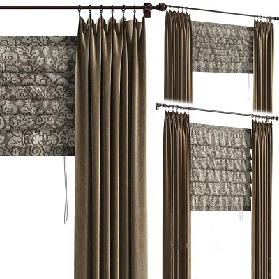 Stylish Curtains With Intricate Patterns And Solid Colors For Home Window Decoration 3d model