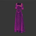 Elegant Blue Long Dress with Gold Accents Red Cuffs and Embroidered Belt