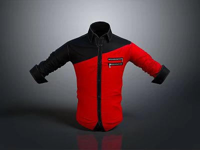 Red And Black Spliced Jacket With Stand Collar Front Pocket For Daily Use 3d model