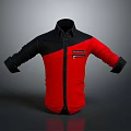 Red And Black Spliced Jacket With Stand Collar Front Pocket For Daily Use
