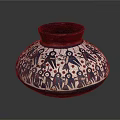 Decorative Vase With Red Rim White Body Human Figures Birds And Red Dots
