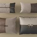 Modern Decorative Pillows In Neutral Tones With Leather Fabric Patchwork And Buckle Details