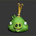 Green Pig Character With Yellow Crown And Big Eyes 3D Model Design