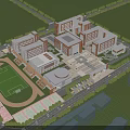 Campus School Buildings Featuring Classroom Blocks Sports Field Central Plaza And Green Areas