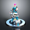 Elegant Pink Haired Mechanical Character Holding Weapon On Circular Platform 3d model