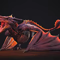 Red Purple Mythical Dragon With Spread Wings Roaring In Dark Background