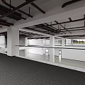 Modern Industrial Interior Space With Exposed Beams White Walls And Gray Flooring