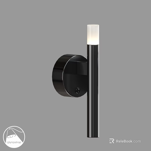 Modern Wall Mounted Black Wall Lamp With Cylindrical Pole And White Shade 3d model 