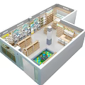 Modern Specialty Store Interior With Multiple Display Shelves And Central Product Display Area 3d model