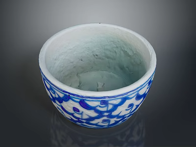 Decorative Blue And White Ceramic Bowl With Traditional Floral Pattern For Household Use 3d model
