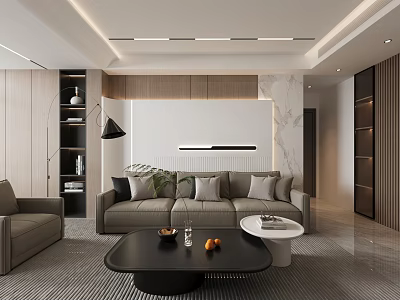 Modern Living Room Interior With Sofa Coffee Tables Wall Panels And Lighting 3d model
