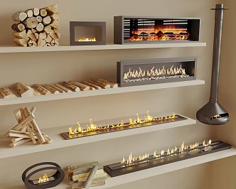 Modern Fireplace Cushion Fireplace Embedded Fireplace Stove Wood 3d model