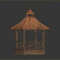 Traditional Wooden Pavilion Featuring Red Tiled Roof Octagonal Base And Railing