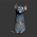 3D Cartoon Character Blue Rat With Pink Ears Standing Pose And Big Eyes Design
