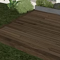 Outdoor Wooden Deck Flooring With Lawn And Plants