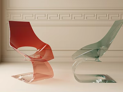 Two Modern Leisure Chairs In Red And Green With Sleek Acrylic Curved Design 3d model