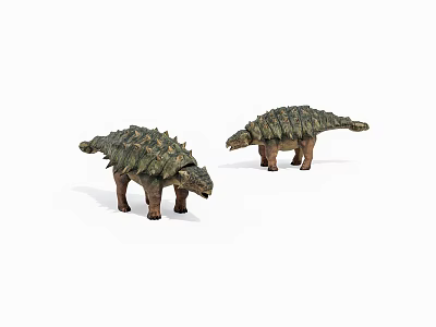 Two Green Armored Dinosaur Toy Models Standing In White Background 3d model