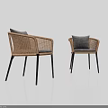 Stylish Modern Rattan Leisure Chairs Set Of Two With Black Legs And Gray Cushions