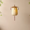 Traditional Hanging Lantern With Beige Lampshade Brown Tassels And Bamboo Leaves On Light Wall
