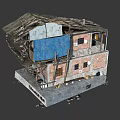Shabby Red Brick Building With Broken Roof Drying Clothes And Makeshift Stairs