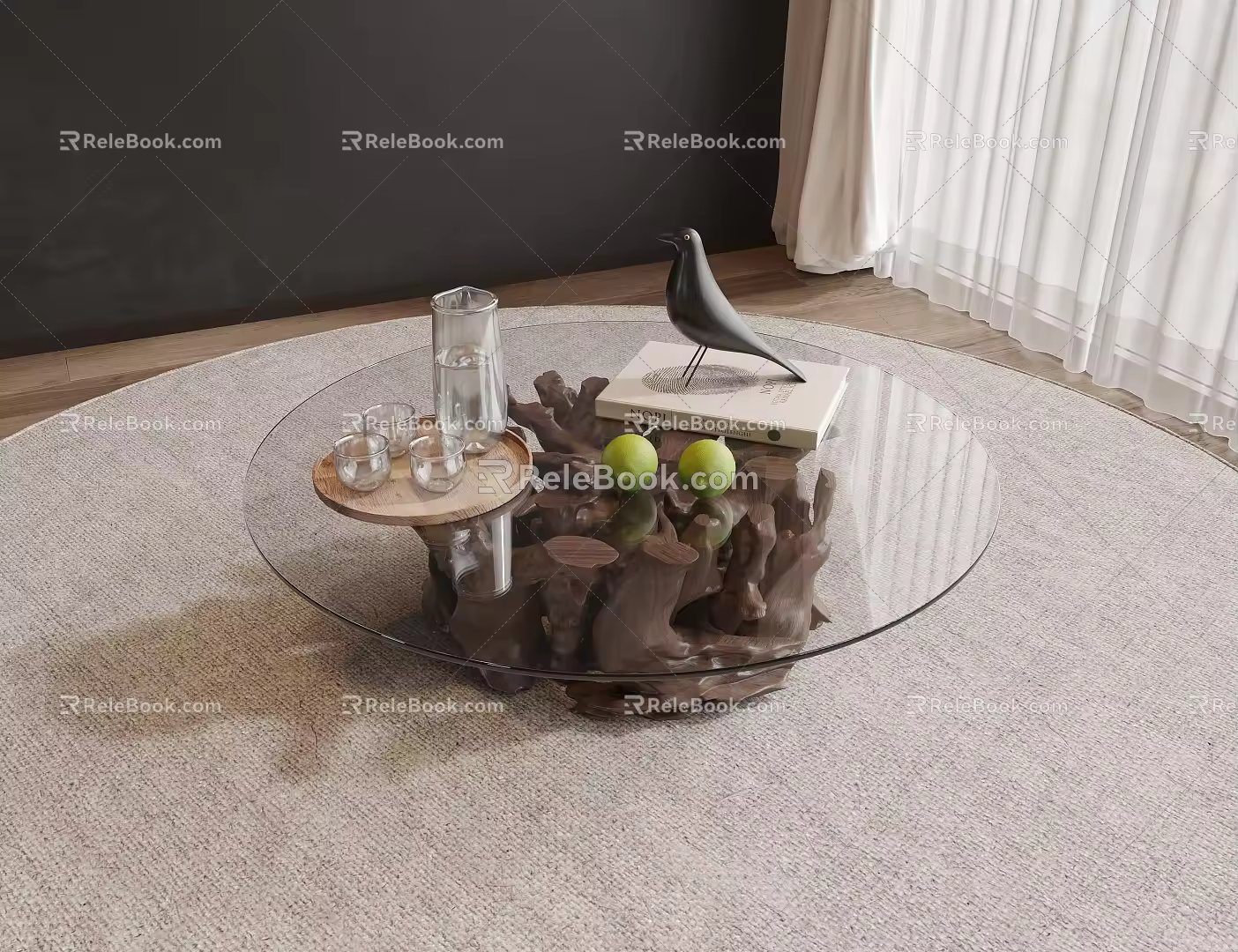 Middle Ancient Tea Table Tea Set 3d model