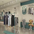 Modern Clothing Store Interior With Hanging Clothes Display Racks Polka Dot Dresses And Mannequins