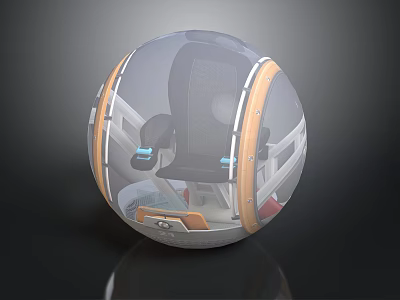Futuristic Spherical Cockpit Interior With Black Seat Console Transparent Shell And Orange Frame 3d model