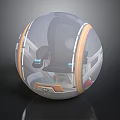 Futuristic Spherical Cockpit Interior With Black Seat Console Transparent Shell And Orange Frame