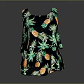 Black Sleeveless Women's Top With Pineapple And Green Leaves Pattern For Casual Wear