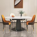 Modern Round Marble Dining Table Set With Beige Orange Grey Chairs Floor Lamp City View