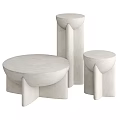 Modern Gray Concrete Coffee Table Set With Round Top And Geometric Base 3d model