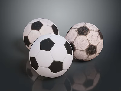 Three Classic White And Black Soccer Balls With Durable Design For Home Use 3d model