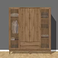 Modern Minimalist Wooden Wardrobe With Light Wood Slatted Doors And Bottom Drawers