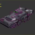 Futuristic Military Armored Vehicle With Multiple Wheels Antenna And Green
