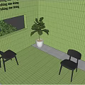 Black Leisure Chairs In Modern Interior With Green Tiles And Plants