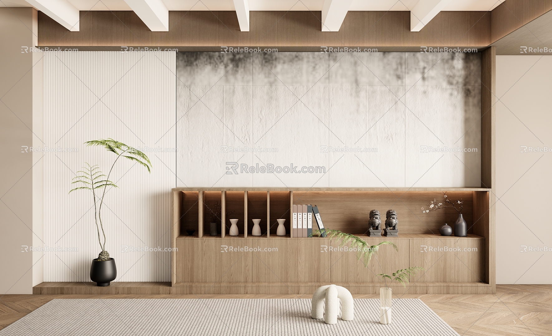 Japanese-style decorative bookcase decorative background wall 3d model