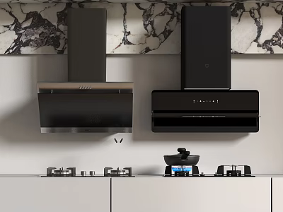 Modern Kitchen Interior With Black Range Hood Cooktop And Stylish Appliances 3d model