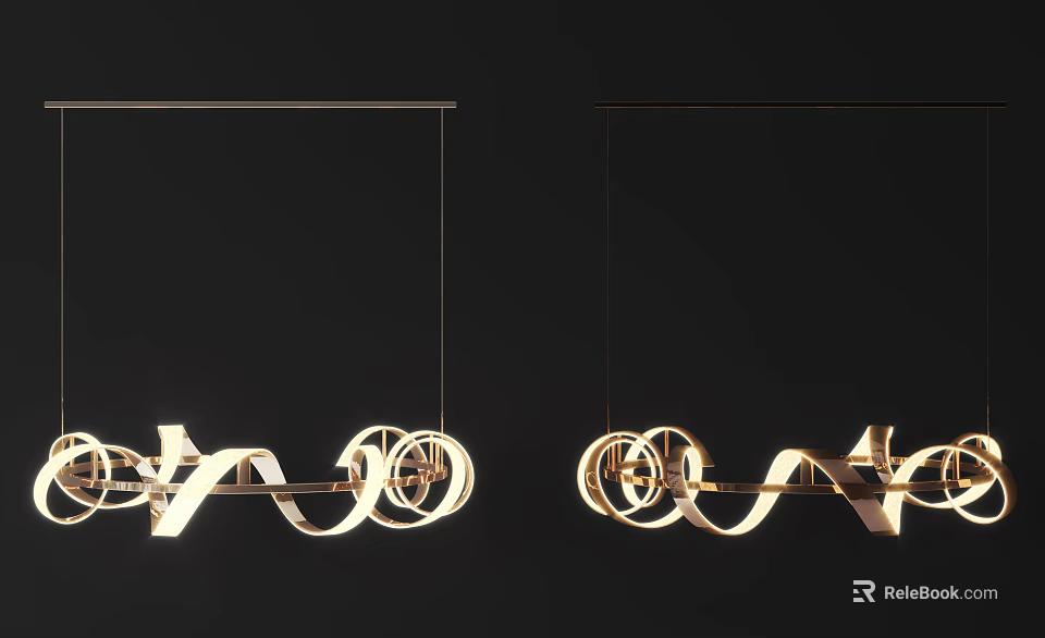 Modern Elegant Chandelier With Spiral Circular Design And Curved Metal Structure 3d model 