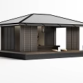 Japanese Garden Pergola Featuring Wooden Lattice Panels Roof Platform Circular Decorative Screen And Cushions