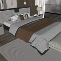 Modern Bedroom Interior with Double Bed Nightstand Rug and Large Window View 3d model