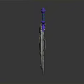 Decorative Weapon Collection Featuring Blue Shield With Red Eagle Emblem And Purple Hilt Sword