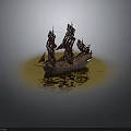 Vintage Sailing Ship Model As Classic Water Transport On Calm Water Surface