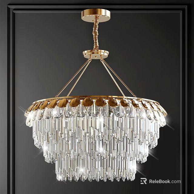 Luxurious Crystal Chandelier with Golden Accents and Transparent Crystal Strands for Elegant Interior Design 3d model 