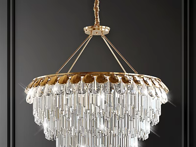 Luxurious Crystal Chandelier with Golden Accents and Transparent Crystal Strands for Elegant Interior Design 3d model