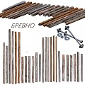 Wooden Logs and Poles Construction Components With Metal Fasteners and Washers